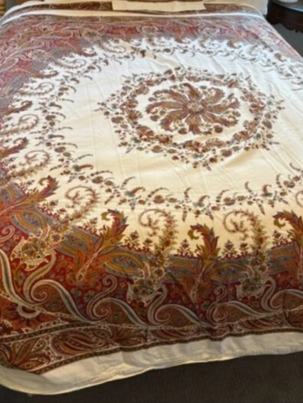 Noble Excellence King Duvet Cover 100% Cotton Paisley Medallion Rust Cream